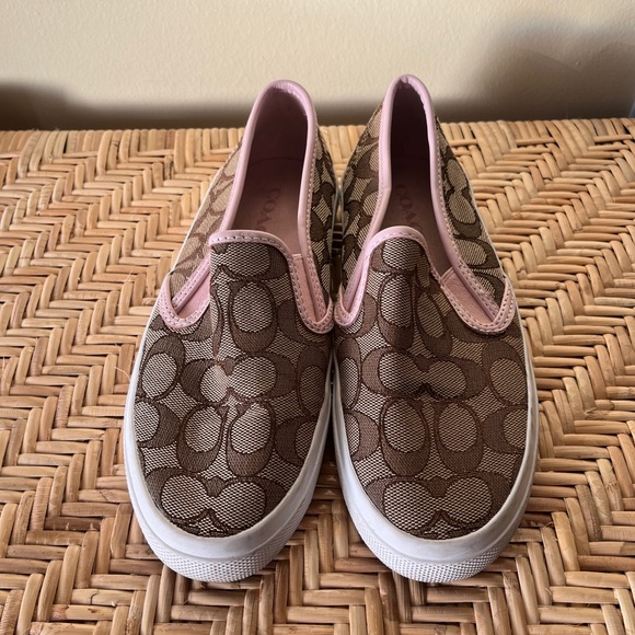 Coach Chrissy Slip On Logo Sneakers Tan & Pink Size 6 - Picture 3 of 11